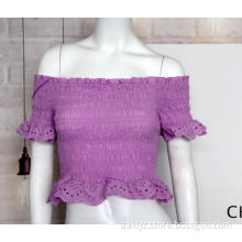 Cotton Women's One-shoulder Short-sleeved Blouse